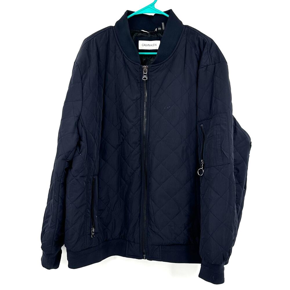 Calvin Klein Size XXL Quilted‎ Jacket Coat Zip Up Pockets Black 100% Polyester